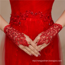 New design fashion red wrist length high quality bridal wedding lace gloves